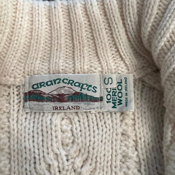 Aran Crafts 100% Merino Wool Small Cream Cable Knit Zip-Up Sweater - Picture 4 of 5
